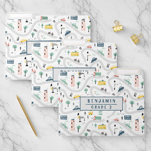 Cute Kids Cartoon Roads Cars City Town Pattern File Folder
