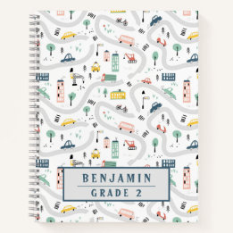 Cute Kids Cartoon Roads Cars Hand Drawn Pattern Notebook