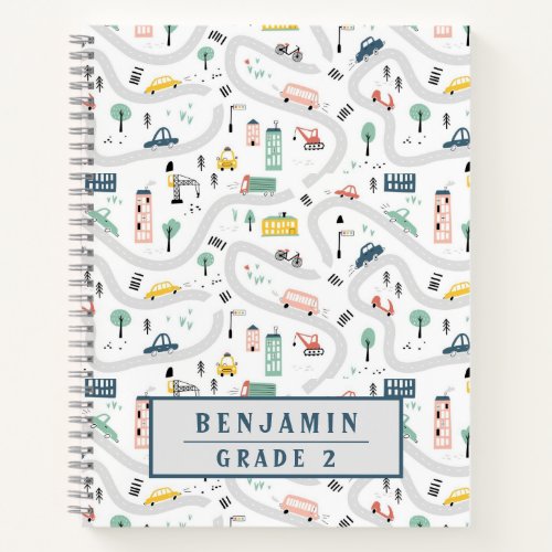 Cute Kids Cartoon Roads Cars Hand Drawn Pattern Notebook