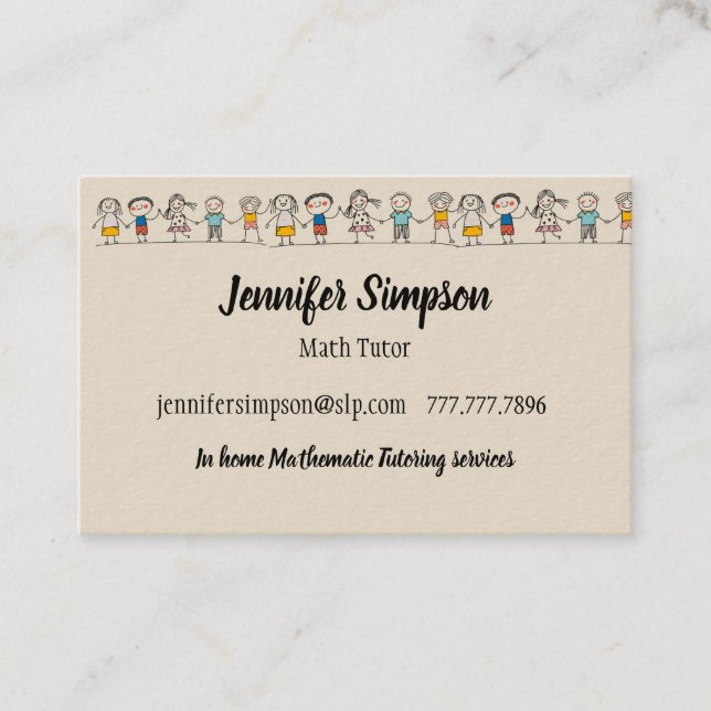 Cute Kids Cartoon Teacher Tutor Coach Business Card (Front)