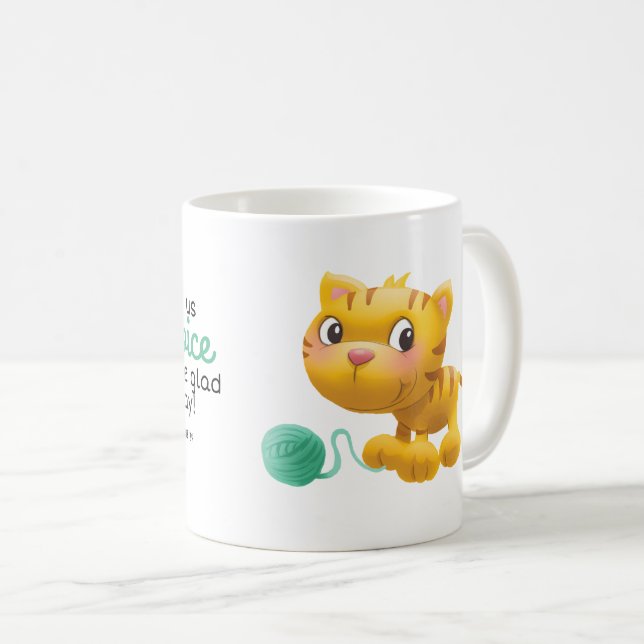 Cute kids cat and yarn Bible verse mug (Front Right)