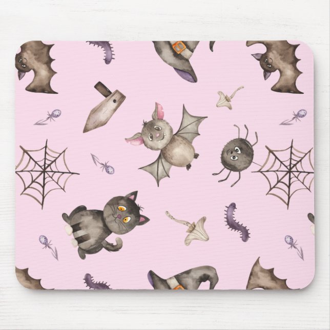 Cute Kids Cat Bat Spider Halloween Pattern Mouse Pad (Front)
