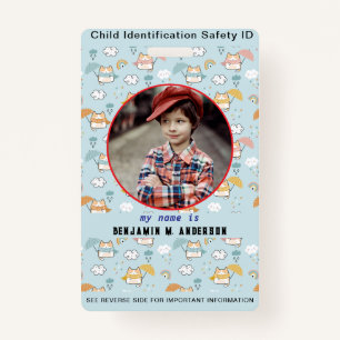 Cute Kid's Cat Colorful Custom Photo Child ID Badge