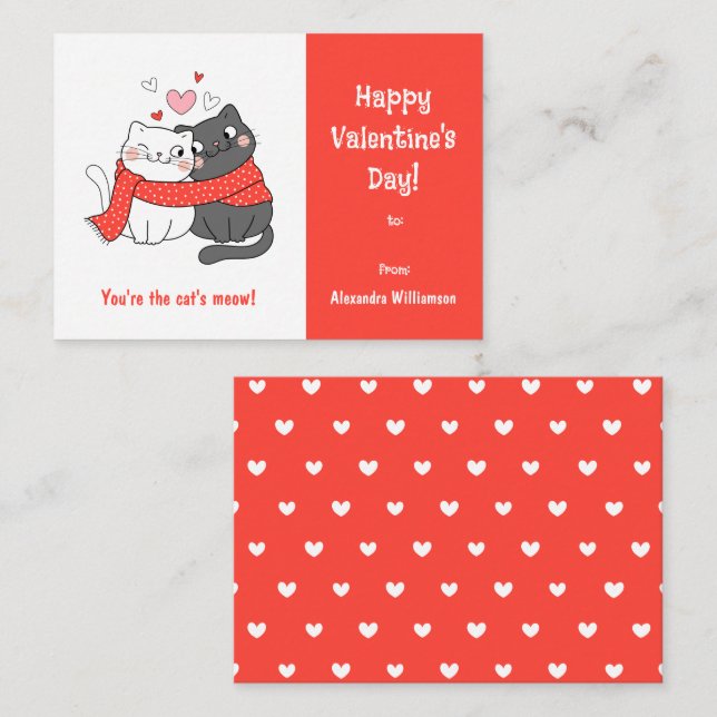 Cute Kids Cats Meow Cat Valentines Day Red Note Card (Front/Back)