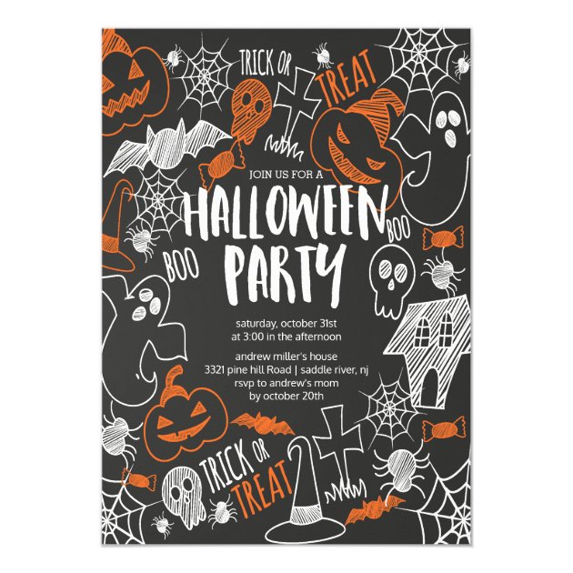 Cute Kids Chalkboard Halloween Party Invitation