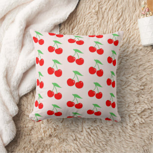Cute Kids Cherry Pattern w Light Pink Background Throw Pillow