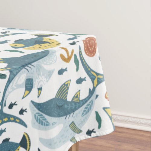 Cute Kids Children Birthday Shark Theme Pattern Tablecloth