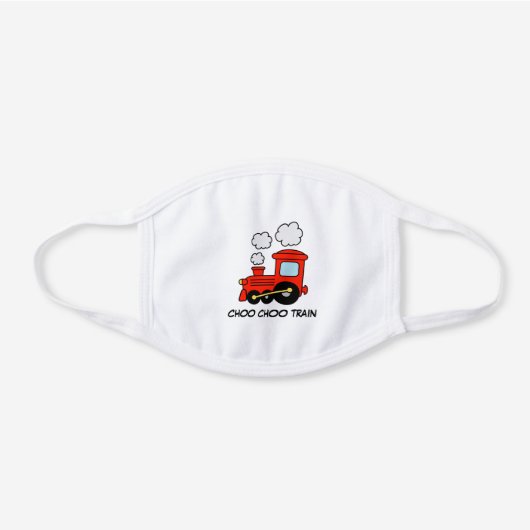 Cute kid's choo choo train locomotive design white cotton face mask (Front)