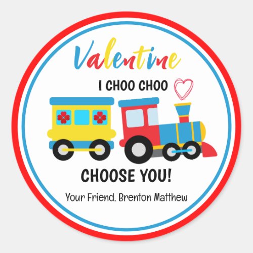 Cute Kids Choo_Choo Train Valentines Day  Classic Round Sticker