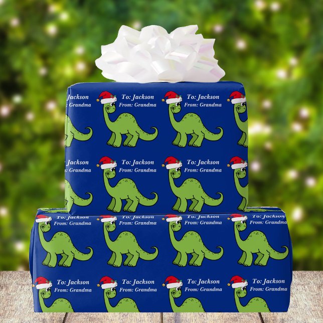 Cute Kids Christmas Dinosaur Custom Wrapping Paper (Creator Uploaded)