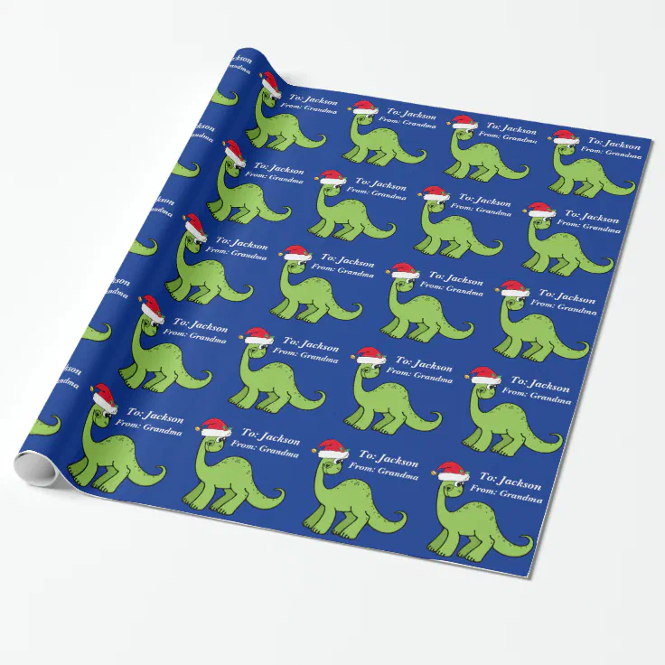 Cute Kids Christmas Dinosaur Custom Wrapping Paper Zazzle