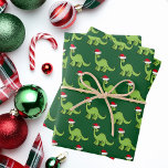 Cute Kids Christmas Dinosaur Santa Green Holiday Wrapping Paper Sheets<br><div class="desc">Awesome green dinosaur Christmas wrapping paper. This apatosaurus looks very cute in a holiday red Santa hat with a little smile. I like prehistoric Christmas animals and presents that kids will love.</div>