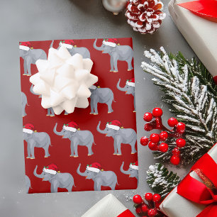 Cute Kids Christmas Elephant Santa Hat Red Holiday Wrapping Paper Sheets