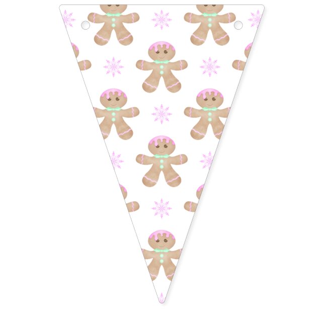 Cute Kids Christmas Gingerbread Cookie Pattern Bunting Flags (First Flag)