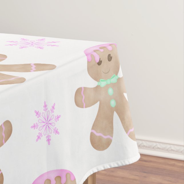 Cute Kids Christmas Gingerbread Cookie Pattern Tablecloth (In Situ)