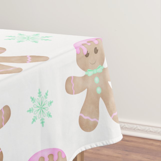Cute Kids Christmas Gingerbread Cookie Pattern Tablecloth (In Situ)
