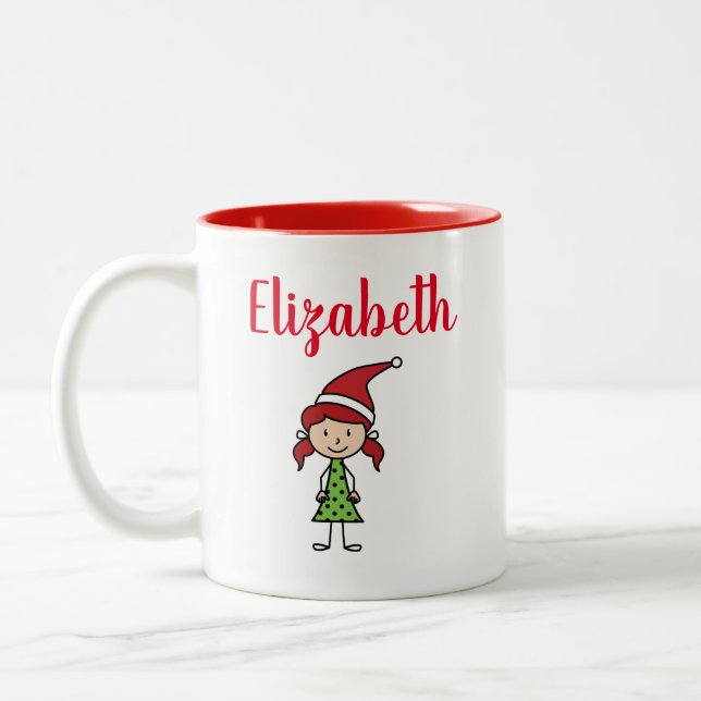 Cute Kids Christmas Hot Chocolate Two-Tone Coffee Mug (Left)