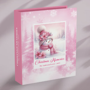Cute Kids Christmas Memory Album Pink Snowman Gift 3 Ring Binder