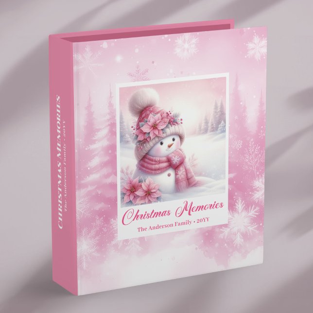 Cute Kids Christmas Memory Album Pink Snowman Gift 3 Ring Binder (Cute Kids Christmas Memory Album Pink Snowman Gift)