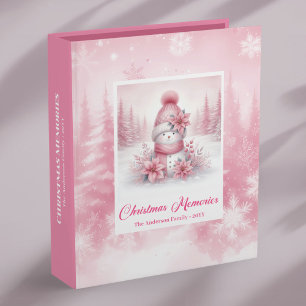 Cute Kids Christmas Memory Album Pink Snowman Gift 3 Ring Binder
