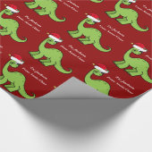 Cute Kids Christmas Red Dinosaur Custom Wrapping Paper (Corner)