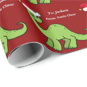 Cute Kids Christmas Red Dinosaur Custom Wrapping Paper (Roll Corner)
