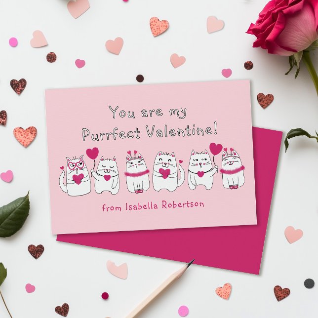 Cute Kid's Classroom Valentine's Day Cats Pink   Note Card (Creator Uploaded)
