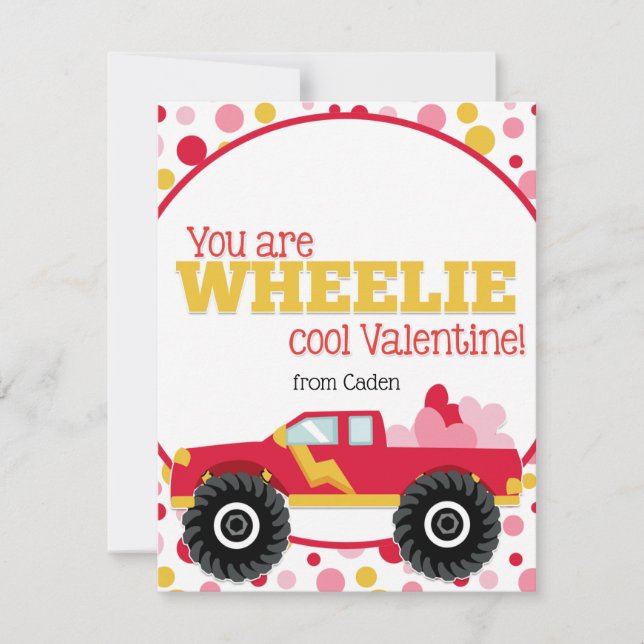 Cute Kids Classroom Valentine's Day Monster Truck Holiday Card (Front)