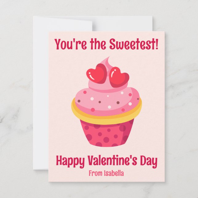 Cute Kids Classroom Valentine's Day Sweet Cupcake Holiday Card (Front)