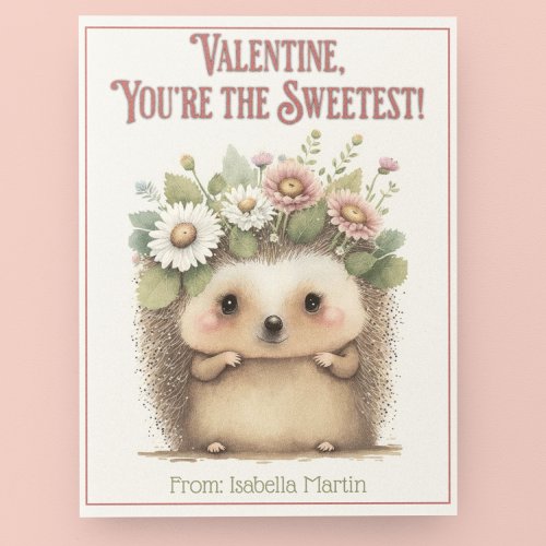 Cute Kids Classroom Valentines Day Sweet Hedgehog Holiday Card