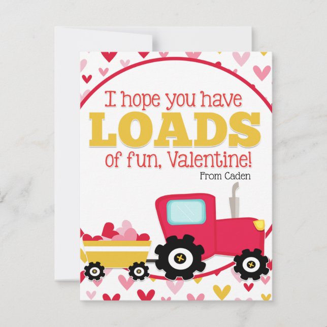 Cute Kids Classroom Valentine's Day Tractor Holiday Card (Front)