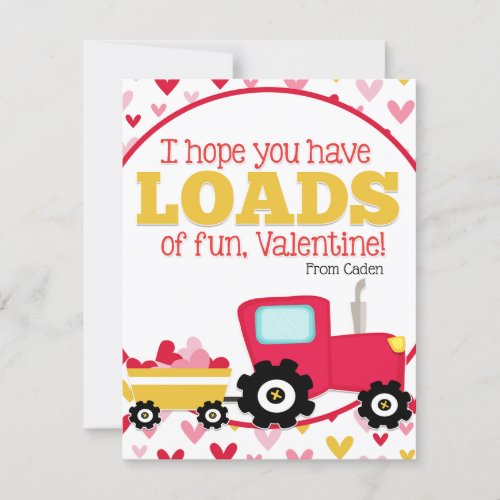 Cute Kids Classroom Valentines Day Tractor Holiday Card