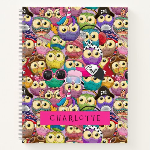 Cute Kids Colorful Owls Cartoon Seamless Pattern Notebook