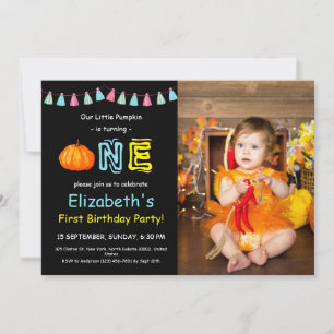 Cute Kids Colorful Photo Pumpkin Birthday Invitation