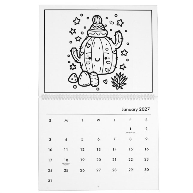 Cute Kids Coloring Calendar (Jan 2027)