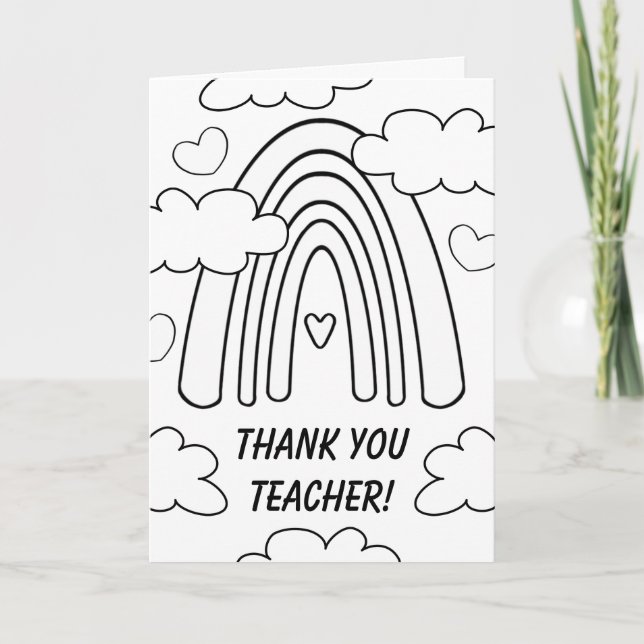 Cute Kids Coloring Rainbow Teacher Thank You (Front)