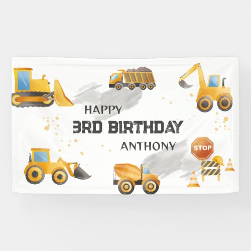 Cute Kids Construction Birthday  Banner
