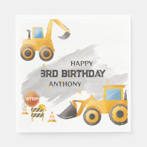 Cute Kids Construction Birthday  Napkins