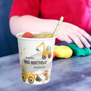 Cute Kids Construction Birthday Paper Cups