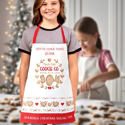 Cute Kids Cookie Baking Red Christmas Apron