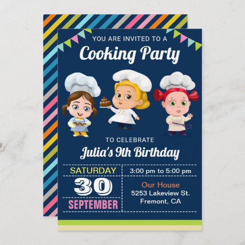 Cute Kids Cooking Baking Birthday Party Invitation