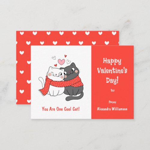 Cute Kids Cool Cat Valentines Day Red Note Card
