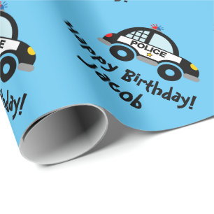 Cute kid's cop car police themed Birthday party Wrapping Paper
