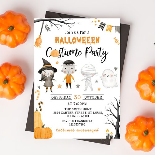 Cute Kids Costume Halloween Party Invitation