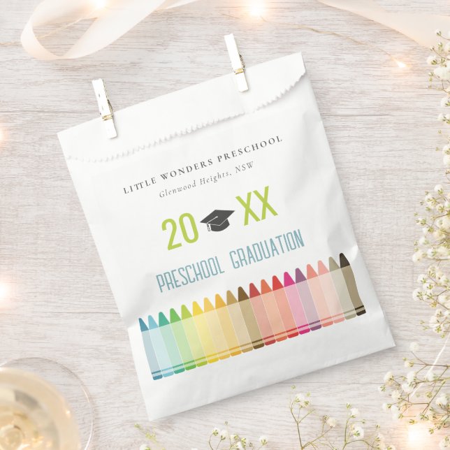 Cute Kids Crayon Fun Rainbow Preschool Graduation Favor Bag (Clipped)