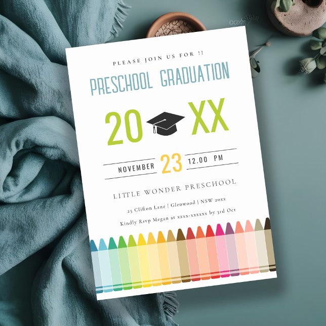 Cute Kids Crayon Fun Rainbow Preschool Graduation Invitation (Creator Uploaded)