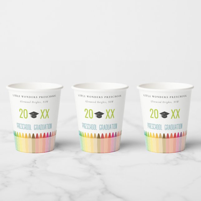 Cute Kids Crayon Fun Rainbow Preschool Graduation Paper Cups (Multi)