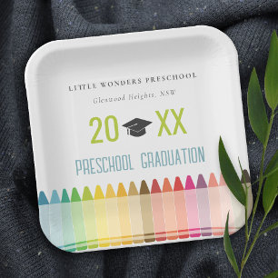 Cute Kids Crayon Fun Rainbow Preschool Graduation Paper Plates