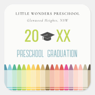 Cute Kids Crayon Fun Rainbow Preschool Graduation Square Sticker