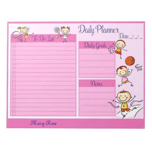 Cute Kids Daily Planner Pink To Do List Notepad